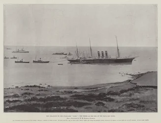 Die Strandung des Dampfschiffs Paris, das Schiff, wie es auf den Manacles Rocks liegt